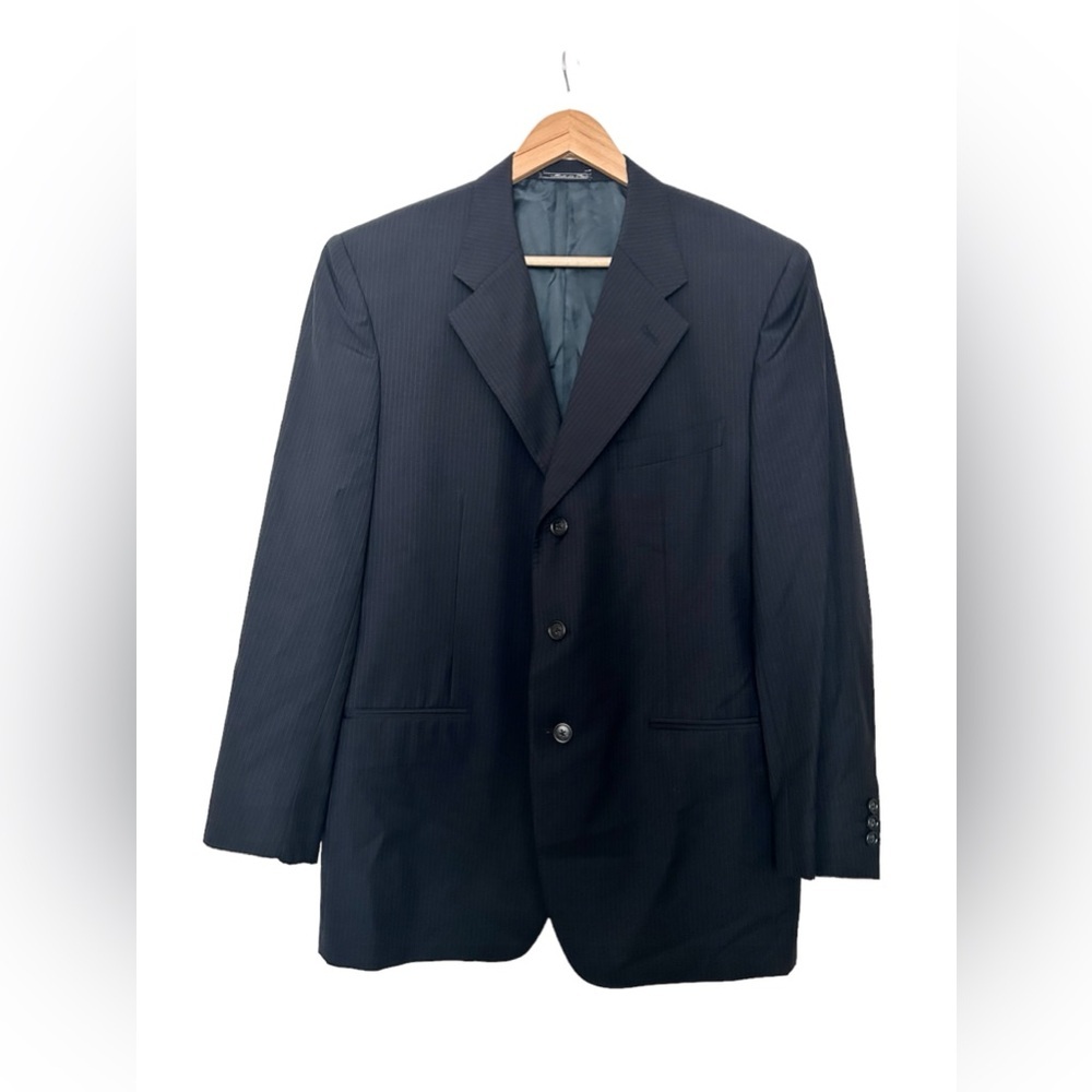 Corneliani Navy Striped 3-Button 100% Extrafine Virgin Wool Sports Coat